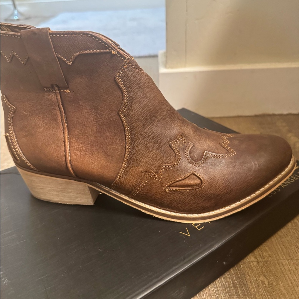 Very Volatile Brown Leather Western Booties